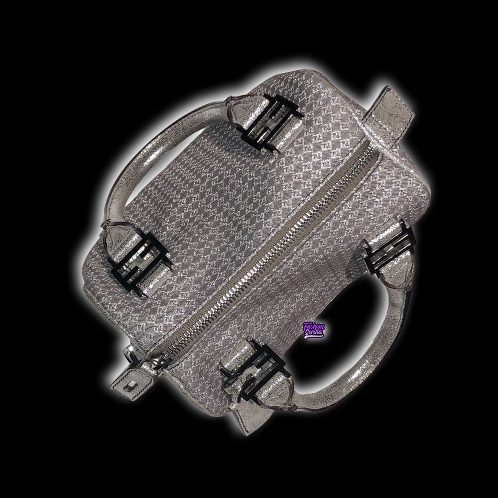 FENDI Vintage Zucca ‘FF’ Logo Metallic Silver & Beige Zuchinno Monogram Mini Bag - Picture 8 of 15